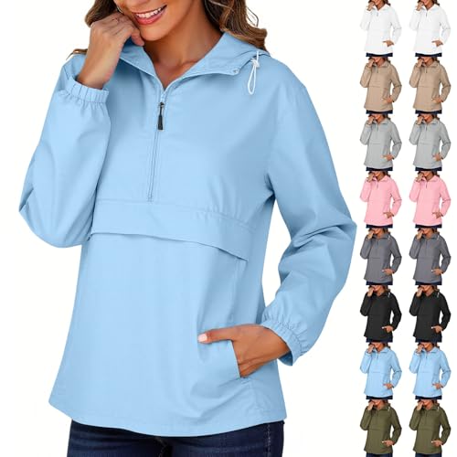 KOG Damen Regenjacke Wasserdicht Laufjacke Casual übergangsmantel Zipper Jacke Einfarbige Oberteil Frau Windjacke Fashion Wintermantel Oversized Outdoor Jacken Frauen Winterjacke Hellblau M von KOG