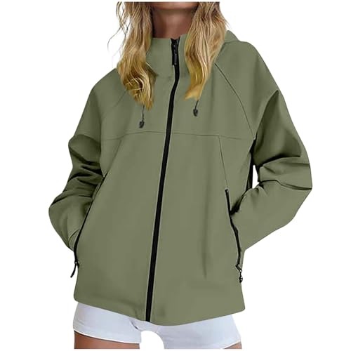 KOG Damen Regenjacke Wasserdicht Radjacke Leichte Windbreaker Jacken Solid Kleidung Frau Laufjacke Casual Bomberjacke Fashion Outdoor Jacken Teenager Mädchen Funktionsjacke Armeegrün 3XL von KOG