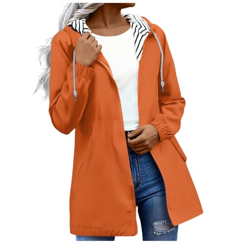 KOG Damen Regenjacke Wasserdicht Übergangsjacke Basic Herbstjacke Outdoor Jacken Einfarbige Oberteile Frauen Fahrradmantel Oversized Herbst Jacken Teenager Mädchen Outdoorjacke Orange L von KOG