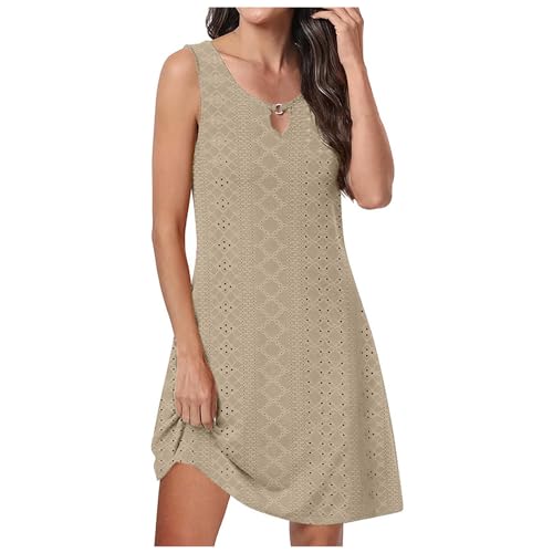 KOG Damen Sommerkleider Sommerkleid 2025 Sommerkleider Einfarbig Leichte Bekleidung Bohokleidung Sommer Strandkleider Hemdkleid Baumwolle Hochzeitsgast Kleid Khaki S von KOG