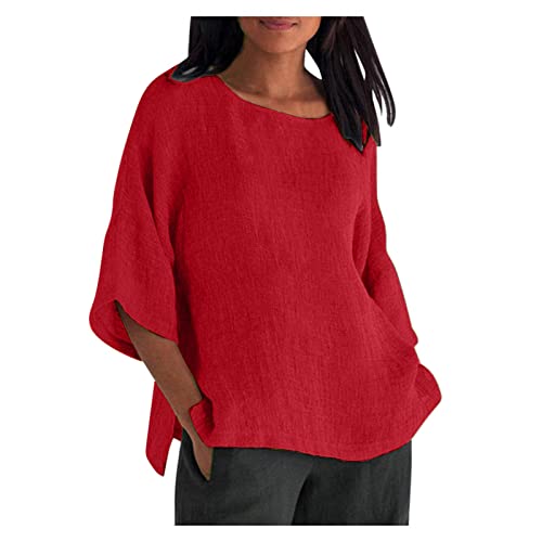KOG Damen Tshirts Vintage Baumwolle Leinen Bekleidung Casual Kurzarm Oberteile Blusen Fashion Leinenhemd Longshirt Sale Teenager Rundhals Lose Kleidung Blitzangebote des Tages Rot XL KOG Damen Tshirts Vintage Baumwolle Leinen Bekleidung Casual Kurzarm Oberteile Blusen Fashion Leinenhemd Longshirt Sale Teenager Rundhals Lose Kleidung Blitzangebote des Tages Rot XL von KOG