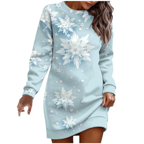 KOG Damen Weihnachtskleid Elegant Langarm Weihnachtskleider Damen Kleider Damen Jeanskleid Kleid Frauen Elegant Kleider Christmas Dresses Festlich Festival Meine Bestellungen Anzeigen Hellblau S von KOG