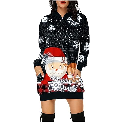 KOG Damen Weihnachtskleid Elegant Langarm Weihnachtskleider Damen Strandkleid Damen Abschlusskleid Kleider Frauen Etuikleid Christmas Dresses Festlich Festival Meine Bestellungen Anzeigen Schwarz L von KOG