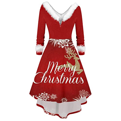 KOG Damen Weihnachtskleid Sexy Langarm Vintage Weihnachtskleider für Damen 50er Jahre Kleider Damen Brautkleid Kleider Frauen Strandkleid Christmas Dresses Meine Bestellungen Anzeigen Gelb XXL von KOG