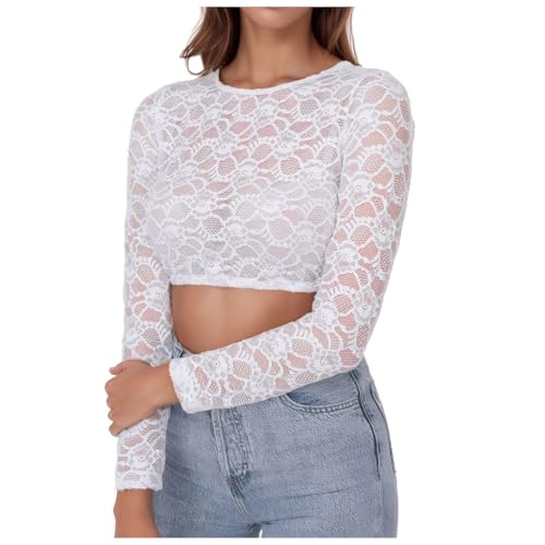 KOG Dirndl Bluse Damen Elegante Trachtenbluse Oktoberfest Outfit Frauen Dirndlbluse Spitze Dirndlblusen Teenager Mädchen Spitzenbluse Trachtenblusen Bayrische Bolero Festliche Blusen Weiß M von KOG