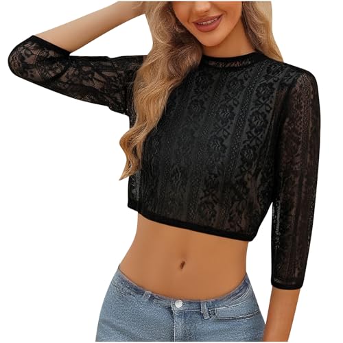 KOG Dirndl Bluse Damen Spitze Trachtenbluse Elegante Oktoberfest Outfit Frauen Dirndlbluse Teenager Mädchen Dirndlblusen Spitzenbluse Trachtenblusen Bayrische Bolero Festliche Blusen Schwarz L von KOG