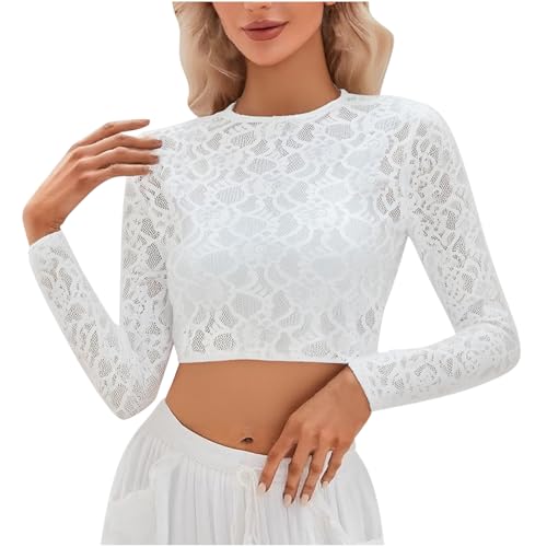 KOG Dirndl Bluse Damen Spitze Trachtenbluse Elegante Oktoberfest Outfit Frauen Dirndlbluse Teenager Mädchen Dirndlblusen Spitzenbluse Trachtenblusen Bayrische Bolero Festliche Blusen Weiß L von KOG