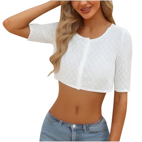 KOG Dirndl Bluse Damen Spitze Trachtenbluse Elegante Oktoberfest Outfit Frauen Dirndlbluse Teenager Mädchen Dirndlblusen Spitzenbluse Trachtenblusen Bayrische Bolero Festliche Blusen Weiß S von KOG