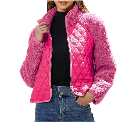 KOG Fleecejacke Damen Herbstjacke Mode Fleecejacken Cordjacke Einfarbige Oberteil Frau Hoodie Wintermantel Gutscheine Hemdjacke Teenager Softshelljacke Baumwolle Angebote Knalliges Pink XXL von KOG