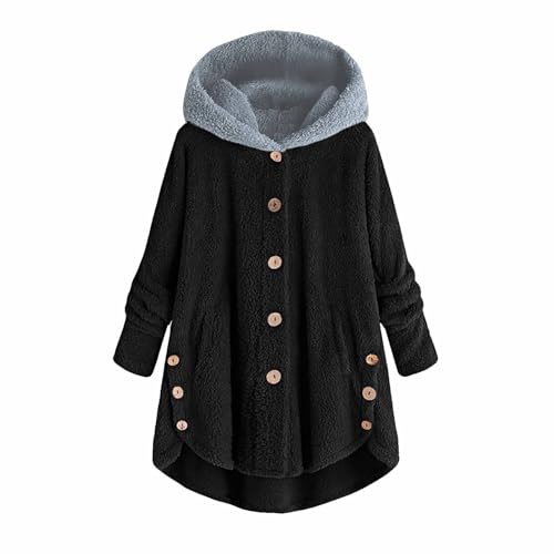 KOG Fleecejacke Damen Herbstjacke Warm Fleecepullover Einfarbig Kleidung Frauen Winterjacke Gutscheine Strickjacken Teddy Fleecejacke Frau Wollmantel Baumwolle Sale Angebote Schwarz L von KOG