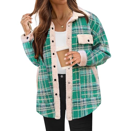 KOG Fleecejacke Damen Herbstjacke Warm Teddyfleece Jacke Fleecemantel Einfarbige Oberteile Hoodie Gutschein Amazon Blusenjacke Wollmantel Teenager Baumwolle Sale Damen Grün XL von KOG