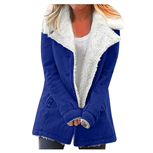 KOG Fleecejacke Damen Herbstjacke Warme Cordjacke Fleecepullover Einfarbig Kleidung Kapuzenjacke Jacke Gutschein Blusenjacke Vliesjacke Frauen Parka Baumwolle Angebote Blau 4XL von KOG