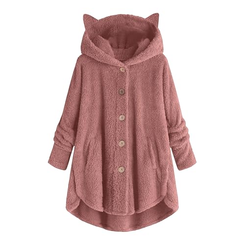 KOG Fleecejacke Damen Jacke Elegant Fleecemantel Fleecejacken Einfarbig Bekleidung Teenager Hoodie Jacken Gutscheine Blusenjacke Teddyjacke Wollmantel Baumwolle Gutschein Wassermelonenrot XL von KOG