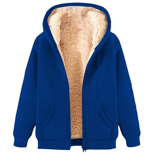 KOG Fleecejacke Damen Jacke Warme Fleecejacken Cordjacke Einfarbige Oberteile Frauen Pullover Jacken übergangsmantel Vliesjacke Parka Baumwolle Blau XL von KOG