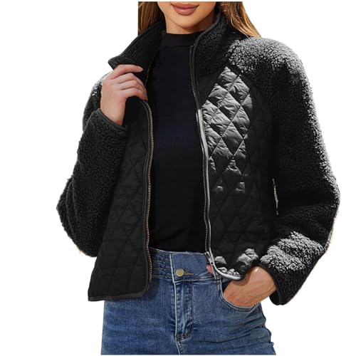 KOG Fleecejacke Damen Jacke Winter Teddyfleece Jacke Fleecejacken Einfarbig Oberteil Teenager Mädchen Gutscheine Windbreaker Teenager Softshelljacke Baumwolle Amazon Gutschein Schwarz S von KOG