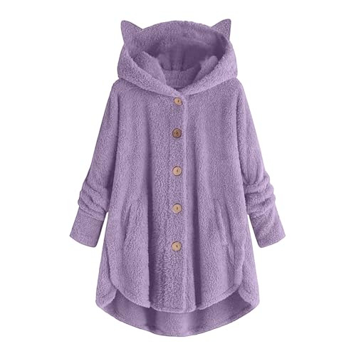 KOG Fleecejacke Damen Jacken Elegante Teddy Jacken Fleecepullover Einfarbig Bekleidung Frauen Pullover Gutscheine Trenchcoat Cordjacke Frau Baumwolle Blitzangebote Des Tages Lila 3XL von KOG