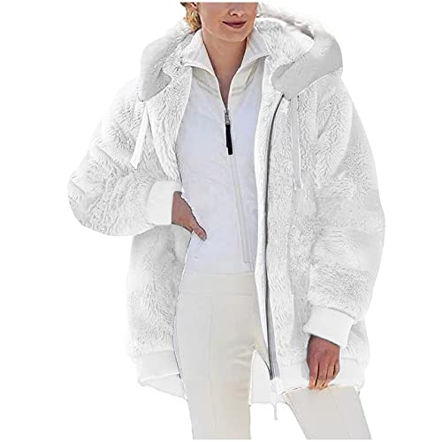 KOG Fleecejacke Damen Jacken Mode Teddyjacke Einfarbige Oberteile Hoodie Winterjacke übergangsjacke Gutschein Strickjacke Vliesjacke Teenager Softshellmantel Baumwolle Angebote Weiß 5XL von KOG