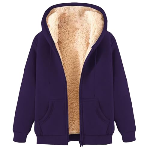 KOG Fleecejacke Damen Jacken Warm Vliesjacke Fleecepullover Einfarbig Oberteil Teenager übergangsjacke Sweatjacke Teddy Jacken Frau Parka Baumwolle Lila M von KOG