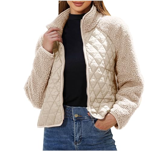 KOG Fleecejacke Damen Jacken Winter Cordjacke Teddyjacke Einfarbige Bekleidung Frau übergangsmantel Gutschein Amazon Windbreaker Teenager Daunenjacke Baumwolle Gutschein Amazon Beige L von KOG