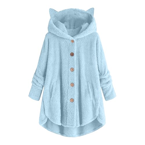 KOG Fleecejacke Damen Winterjacke Elegante Wollmantel Fleecemantel Einfarbige Bekleidung Frau Kapuzenjacke Jacke Angebote Blusenjacke Teddy Fleecejacke Parka Baumwolle Sale Damen Hellblau S von KOG