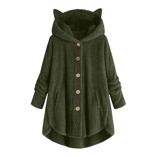 KOG Fleecejacke Damen Winterjacke Warm Fleecejacken Teddy Fleecejacke Einfarbige Kleidung Teenager Gutschein Amazon Cordjacke Frau Puffer Jacke Baumwolle Warehouse Deal Armeegrün L von KOG
