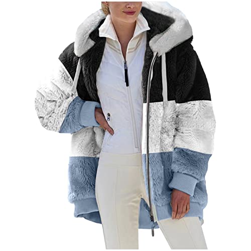 KOG Fleecejacke Damen Winterjacke Warm Fleecejacken Wollmantel Einfarbige Kleidung Frau Hoodie Jacke übergangsmantel Prime Strickjacke Cordjacke Puffer Jacke Baumwolle Outlet Amazon Blau 5XL von KOG
