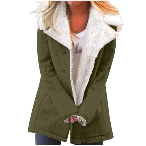 KOG Fleecejacke für Damen Herbstjacke Warmes Teddy Jacken Cordjacke Einfarbig Oberteil Teenager Jacken Amazon - prime Blusenjacke Fleecemantel Puffer Jacke Baumwolle Angebote Armeegrün L von KOG