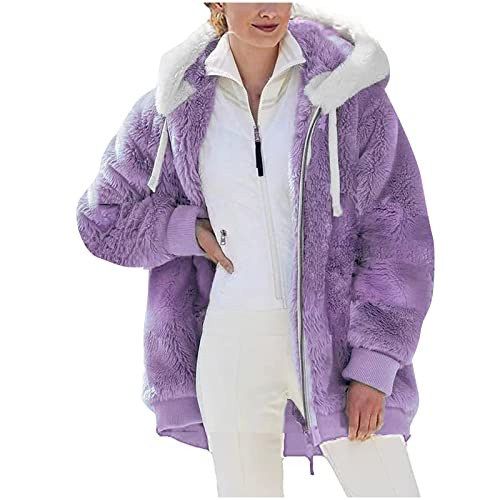 KOG Fleecejacke für Damen Jacke Elegant Cordjacke Fleecepullover Einfarbig Bekleidung Hoodie Wintermantel Gutscheine Strickjacke Teddyjacke Frau Steppjacke Baumwolle Outlet Amazon Lila S von KOG