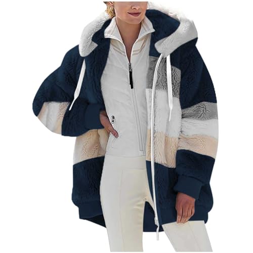 KOG Fleecejacke für Damen Jacke Mode Cordjacke Fleecepullover Einfarbige Oberteil Hoodie Jacke Herbstjacke Warehouse Deals Angebote Fleecemantel Frau Baumwolle Outlet Amazon Marine L von KOG