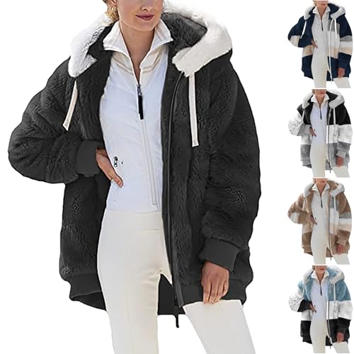 KOG Fleecejacke für Damen Jacken Mode Fleecemantel Vliesjacke Einfarbige Oberteile Frauen Hoodie Jacke Prime Windjacke Cordjacke Daunenjacke Baumwolle Blitzangebote Des Tages Schwarz M von KOG