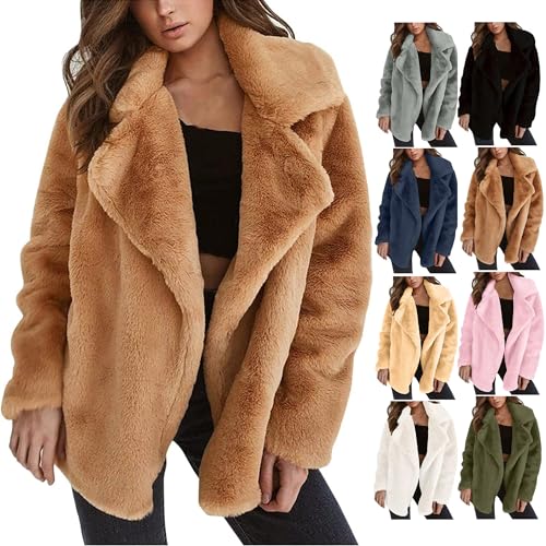 KOG Fleecejacke für Damen Jacken Warm Fleecejacken Cordjacke Einfarbig Oberteile Teenager Mädchen Jacke Angebote Des Tages Heute Blusenjacke Frauen Softshellmantel Baumwolle Prime Braun 3XL von KOG