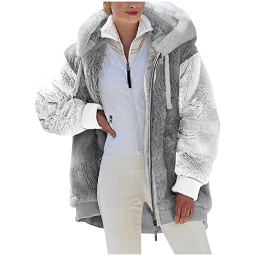 KOG Fleecejacke für Damen Jacken Warm Teddyfleece Jacke Wollmantel Einfarbige Kleidung Outlet Amazon Strickjacken Teddy Jacken Frauen Softshellmantel Baumwolle Gutschein Grau XL von KOG