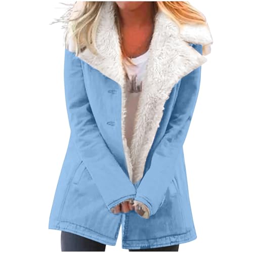 KOG Fleecejacke für Damen Winterjacke Warm Fleecepullover Teddyjacke Einfarbige Oberteile Frau Hoodie Jacken Gutschein Amazon Windjacke Frauen Baumwolle Sale Angebote Hellblau L von KOG