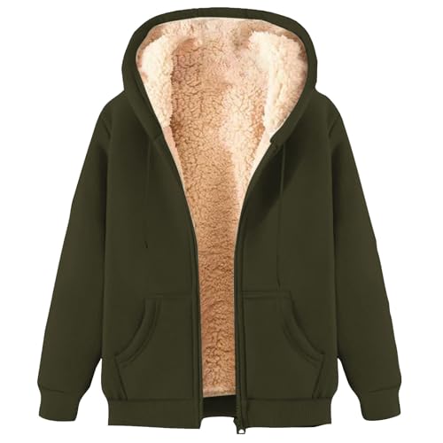 KOG Fleecejacke für Damen Winterjacke Winter Wollmantel Einfarbige Oberteil Frau Jacke Windjacke Vliesjacke Teenager Puffer Jacke Baumwolle Armeegrün M von KOG