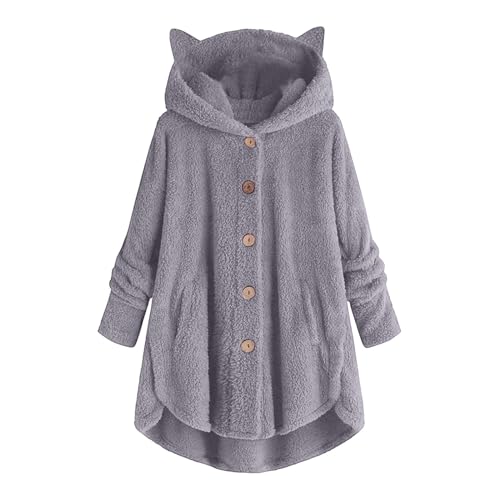 KOG Fleecejacke für Damen Winterjacke Winter Wollmantel Vliesjacke Einfarbige Bekleidung Kapuzenpullover Jacken Angebote Trenchcoat Frau Wollmantel Baumwolle Sale Damen Grau L von KOG