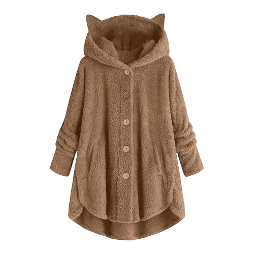 KOG Fleecejacke für Damen Wintermantel Mode Fleecemantel Cordjacke Einfarbig Kleidung Frau Kapuzenpullover Jacken übergangsmantel Prime Teddyjacke Baumwolle Gutschein Amazon Khaki 5XL von KOG