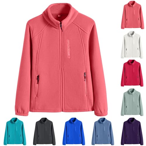 KOG Fleecejacke für Damen Wintermantel Warm Cordjacke Fleecejacken Einfarbig Kleidung Frauen Pullover Herbstjacke Windjacke Sport Jacke Softshelljacke Wanderjacke Daunenmantel Rosa XXL von KOG