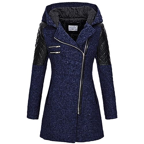 KOG Fleecejacke für Damen Wintermantel Warme Fleecemantel Einfarbig Kleidung Kapuzenjacke übergangsjacke Amazon - prime Hemdjacke Vliesjacke Frau Daunenjacke Baumwolle Angebote Dunkelblau M von KOG