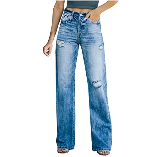 KOG Gutschein Amazon Damen Jeans Hose Jeanshose Sommer Leichte Sommerhose Baumwolle 2024 Cargohosen Frauen Outdoor Hose Bequem Baggy Anzughose Hippie Schlaghose Angebote Blau S von KOG