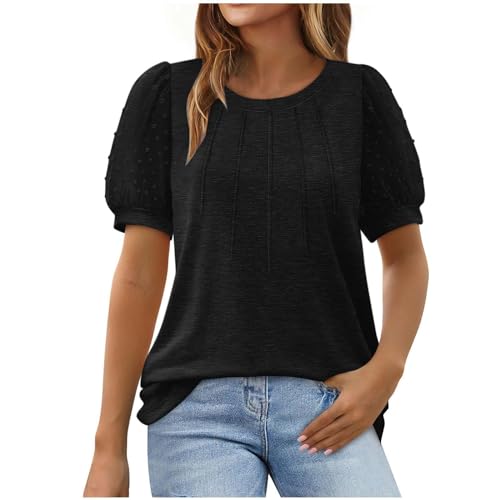 KOG Gutschein Amazon Damen T-Shirts Lässig Einfarbig Bekleidung Vintage Kurzarm Blusen Frau Sweatshirt Slim Fit Einfarbig Bluse V-Ausschnitt Oversize Tuniken Damen Tshirt Sale Schwarz XL von KOG