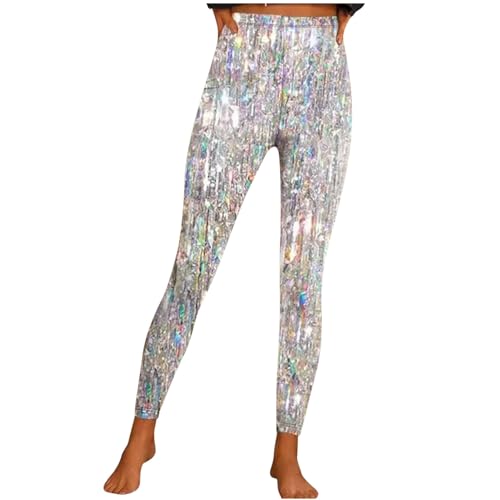 KOG Gutschein Amazon High Waist Leggings Damen Leggins Elegante Sport Leggings Shapewear Sport Hose Frau Jogginghose Print Wanderhosen Mode Kurzgröße Laufhose Outlet Amazon Silber M von KOG