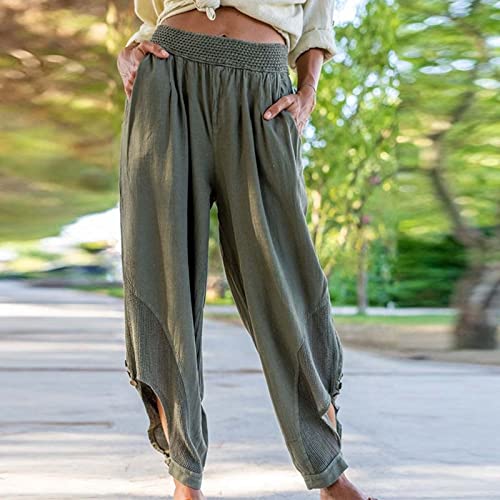 KOG Gutschein Amazon Hosen Damen Leinenhose Leichte Leichte Sommerhose Leinen Casual Cargo Hose Teenager Mädchen Jogginghose Leicht Rot Große Größen Schlaghosen Warehouse Deal Armeegrün XL von KOG