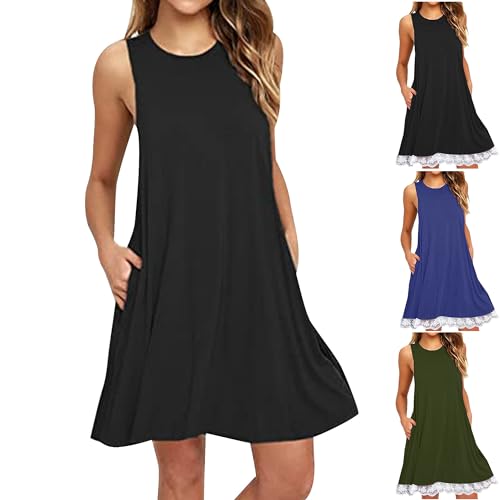 KOG Gutschein Amazon Sommerkleid Sommerkleider Damen Elegant Strandkleid Einfarbig Leicht Kleidung Strandkleider Swing Blusenkleid Shirtkleid Baumwolle Abendkleid Hochzeit Gutschein Schwarz M von KOG