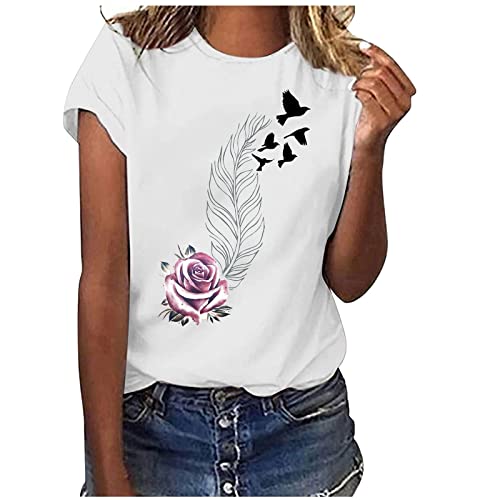 KOG Gutschein Damen Tshirts Fashion Tie-Dye Muster Blusen & Tuniken Elegant Kurzarm Shirts Tshirt Casual Einfarbig T-Shirts Frau Baumwolle Basic Longshirt Sale Angebote Weiß S von KOG