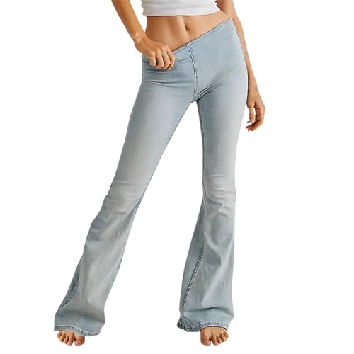 KOG Gutschein Jeans Damen Jeanshose Hosen Musselin Mom Jeans Damen Baumwolle Mode Cargo Hose Frau Wanderhose Leicht Outdoorhose Skinny Schlaghose Hip Hop Hose Gutschein Amazon Hellblau M von KOG