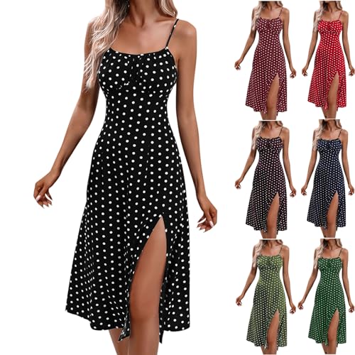 KOG Gutschein Sommerkleider Damen Sommerkleid Elegant Kleid Einfarbig Mode Blusenkleider Weiß Frauen Festkleider Hemdkleid Baumwolle Besondere Kleider für Hochzeitsgäste - Prime Schwarz XXL von KOG