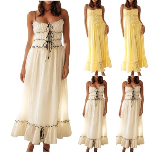 KOG Gutschein Sommerkleider Sommerkleid Damen Sommer Strandkleider Einfarbig Casual Basic Oberteil Blusenkleid Weißes Freizeitkleider Baumwolle Hochzeitsgast Kleid Outlet Amazon Weiß XL von KOG