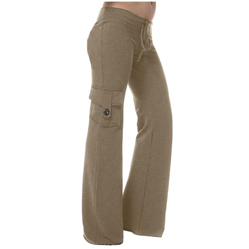 KOG Gutscheine Damen Hose Sommer Sommerhose Leicht Baumwolle Cargo Hosen Teenager Mädchen Jogginghosen 2025 Stretch Hose Slim Fit Jogginghose Damen Extra Langes Bein Prime Khaki M von KOG