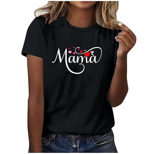 KOG Gutscheine Damen Shirt Mode Mama Print Bluse Basic Baumwolle Oberteile Mama Geschenk Oversized Mode Motiv Shirts Frauen Rundhals Bekleidung Outlet Amazon Schwarz L von KOG