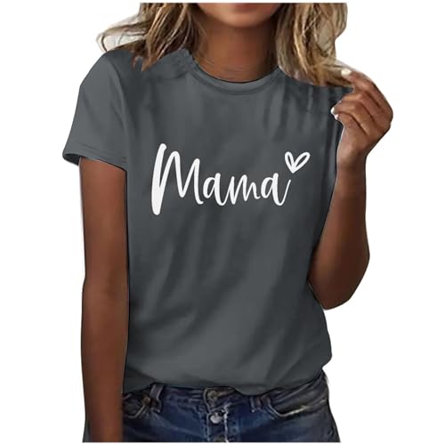 KOG Gutscheine Damen T-Shirts Vintage Mama Print Tshirts Basic Baumwolle Oberteil Mama Casual Tunika Frauen Rundhals Elegante Tshirt Damen Tshirt Sale Grau S von KOG